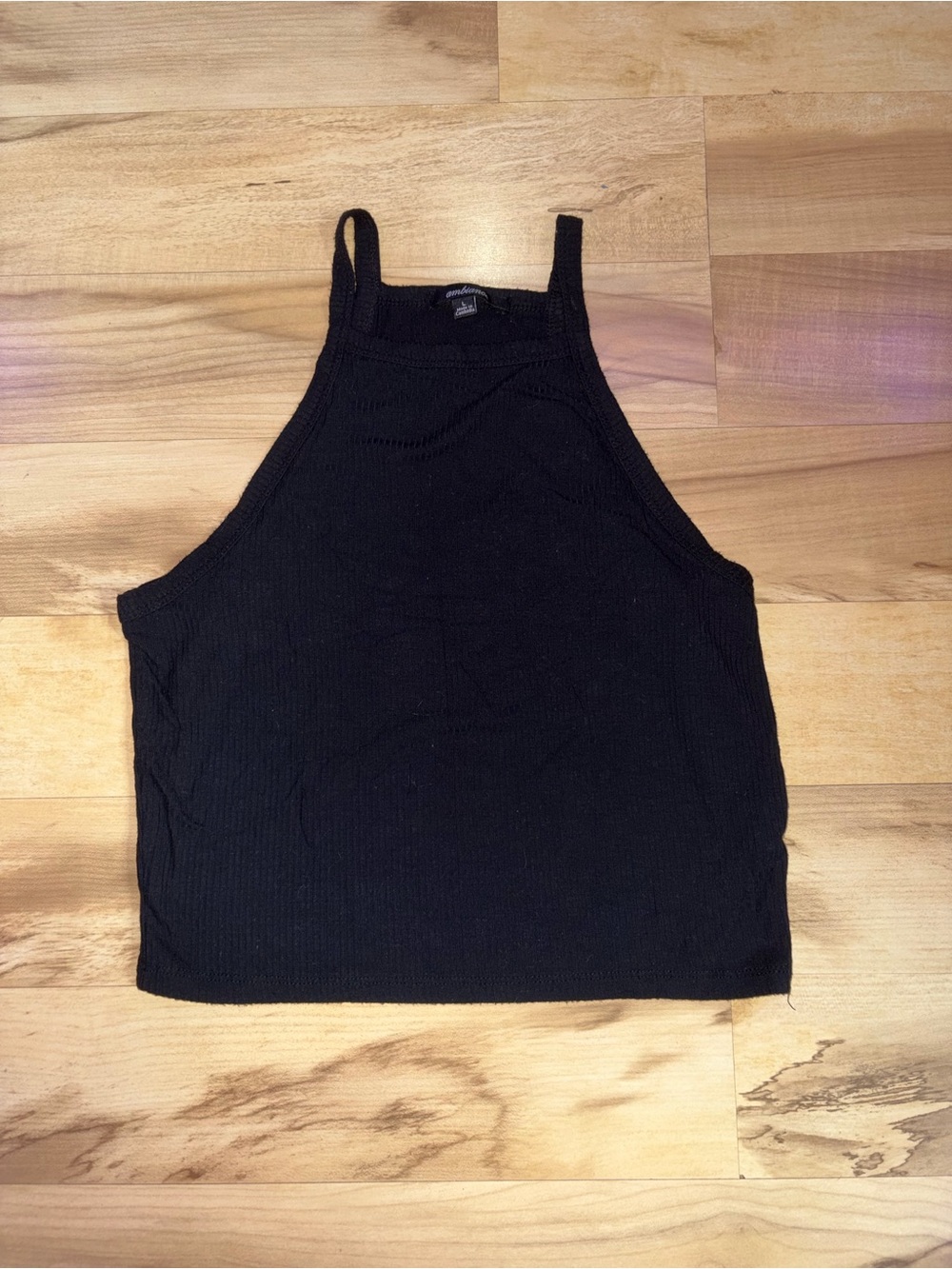 Ambiance Black Ribbed Square-Neck Tank